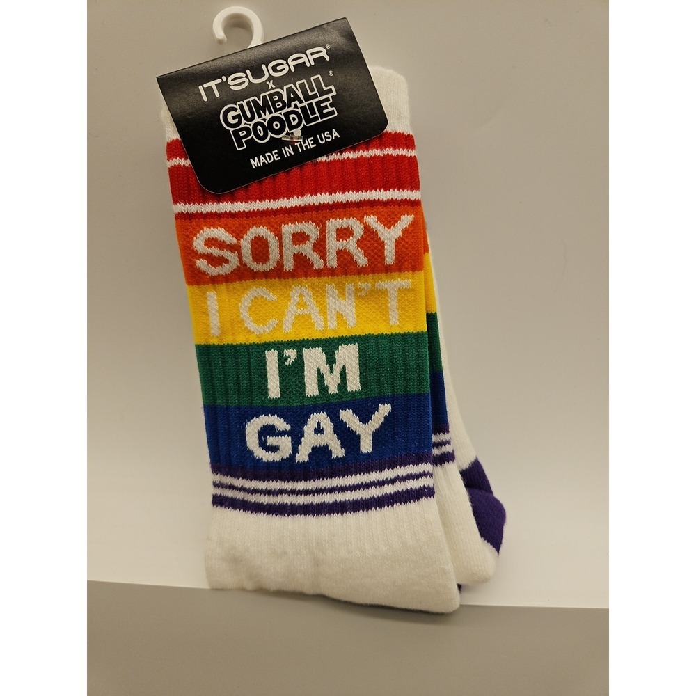 IT'SUGAR Gumball Poodle, Sorry I Can't I'm Gay Socks, One Size Fits Most, New